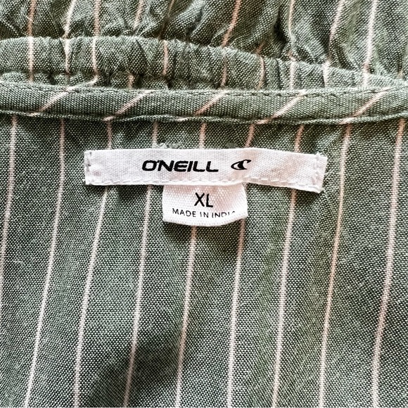 O’Neill Wes Stripe Moss Green V-neck Peplum Top Flowy Short Sleeve Women Size XL - Picture 8 of 11